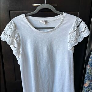 Joy Joy White Cut Out Lace Flutter Sleeve Tee